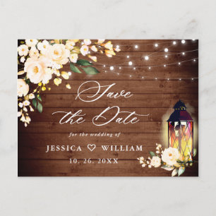 Cartão Postal Blush Rosas Rustic Wood Weding Date (Salvar data)