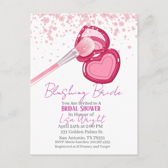 Cartão Postal Blushing Bride Bridal Shower Invitation  (Frente)