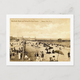 Cartão Postal Boardwalk & Beach, Asbury Park, New Jersey Vintage
