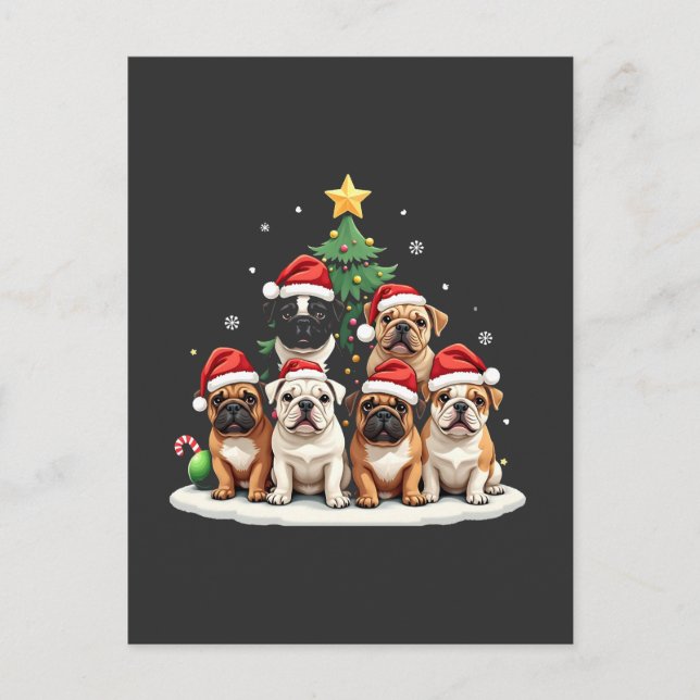 Cartão Postal Boate de Natal Árvore Santa Hat Puppy Amantes (Frente)
