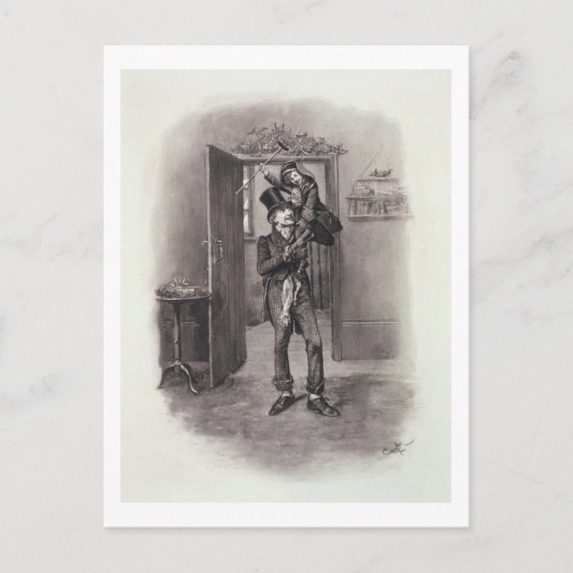 Cartão Postal Bob Cratchit e Tiny Tim, de Charles Dickens: (Frente)