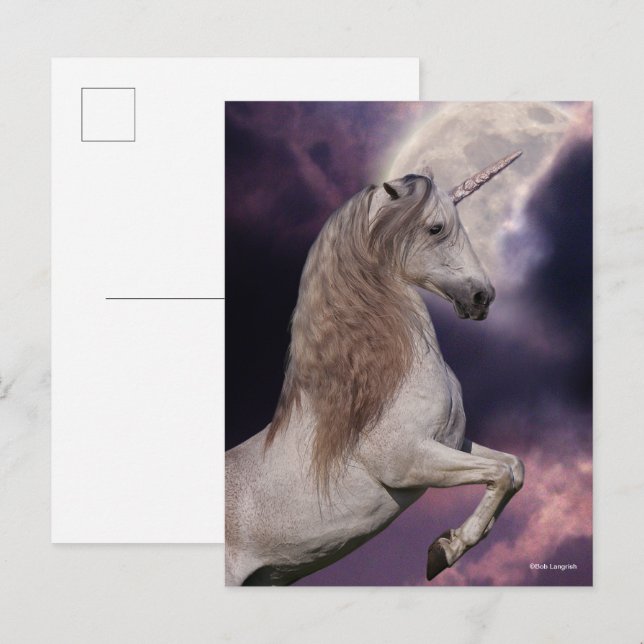 Cartão Postal Bob Langrish | Cinza Unicorn Rearing (Frente/Verso)
