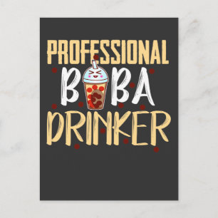 Cartão Postal Boba Milk Tea Drinker Kawaii Cute Bubble Tea