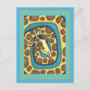 CARTÃO POSTAL BOBO GIRAFFE LONG NECK E SPOTS, ARTE FOLK ENGRAÇA