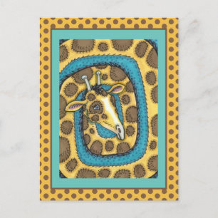 CARTÃO POSTAL BOBO GIRAFFE LONG NECK E SPOTS, ARTE FOLK ENGRAÇA