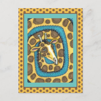 CARTÃO POSTAL BOBO GIRAFFE LONG NECK E SPOTS, ARTE FOLK ENGRAÇAD
