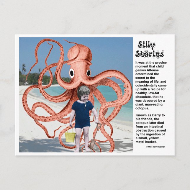 Cartão Postal Bobos: Cartão-postal de Octopus que come homem (Frente)