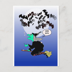 Cartão Postal Boca de morcego de Halloween com bruxa