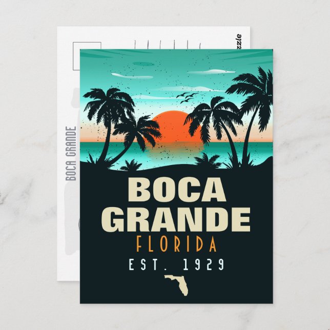 Cartão Postal Boca Grande Florida Retro Sunset Souvenirs 60s (Frente/Verso)