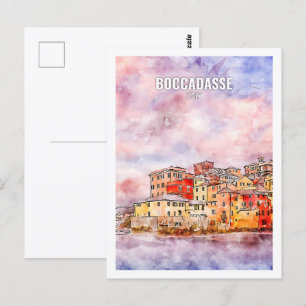 Cartão Postal Boccadasse Itália Desenho Famoso de Viagem Waterco