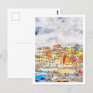 Cartão Postal Boccadasse Itália Familiar Viagem Place Watercolor