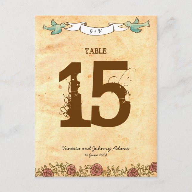 Cartão Postal Boêmia, Rosas, Pássaros e Casamento de Banner (Frente)