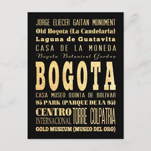 Cartão Postal Bogota City of Colombia Typoographic Art (Frente)