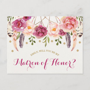 Cartão Postal Bohemian Floral Dreamcatcher Matron of Honor Card