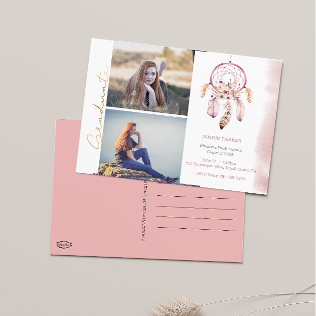 Cartão Postal Boho Adicionar Sua Graduação De Fotos (Criador carregado)