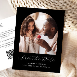 Cartão Postal Boho Arch de Foto Código QR Preto Salvar Data