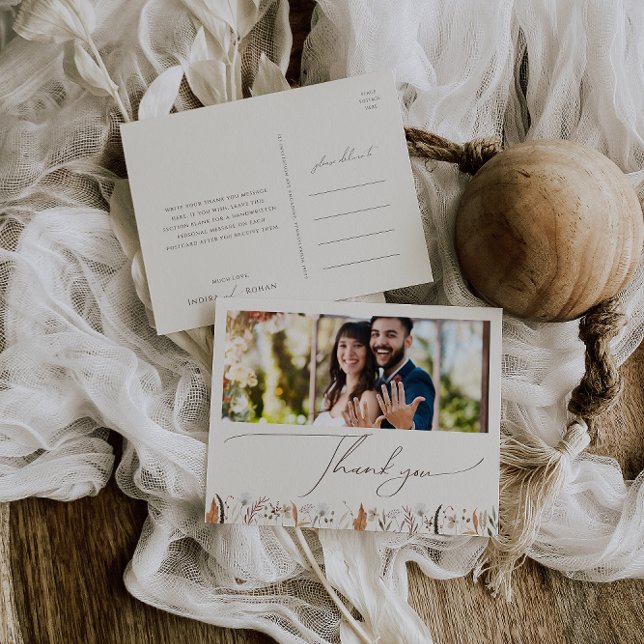 Cartão Postal Boho Autumn | Foto horizontal bege Obrigado (Criador carregado)