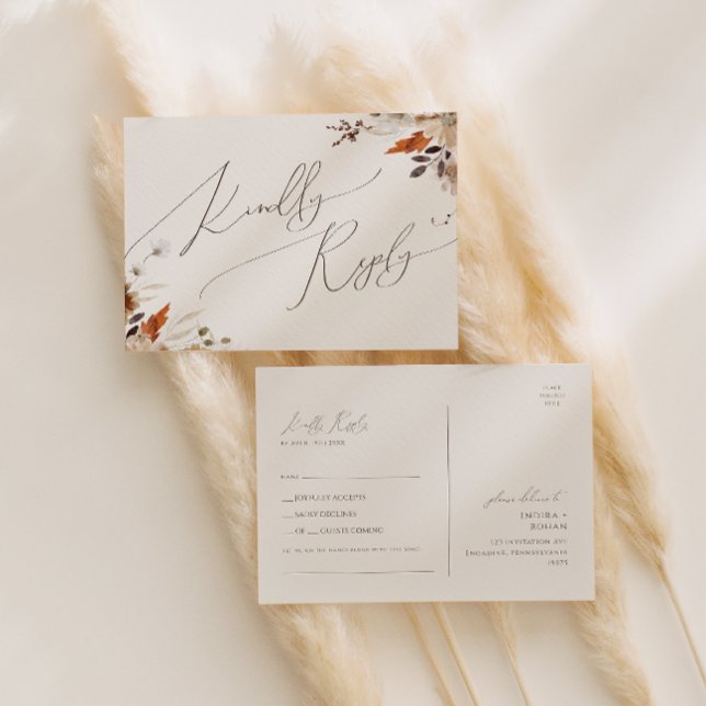 Cartão Postal Boho Autumn Wildflower | RSVP de Solicitação de Mú (Criador carregado)