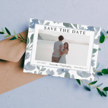 Boho Azul Empoeirado Floral Save the Date Aquarela
