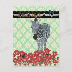 Cartão Postal Boho Blue Zeb & Butterflies Mint Julep Damask Pos