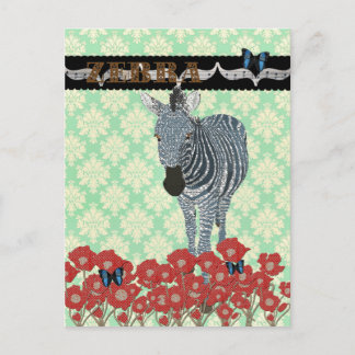 Cartão Postal Boho Blue Zeb & Butterflies Mint Julep Damask Pos