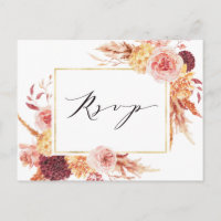 Boho Burgundy Terracotta Flores Casamento RSVP