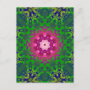 Cartão Postal Boho Chic kaleidoscope Yoga Fuschia green mandala