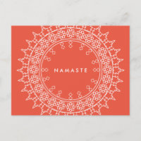 Boho Chic Mandala Namaste Yoga Coral Postcard