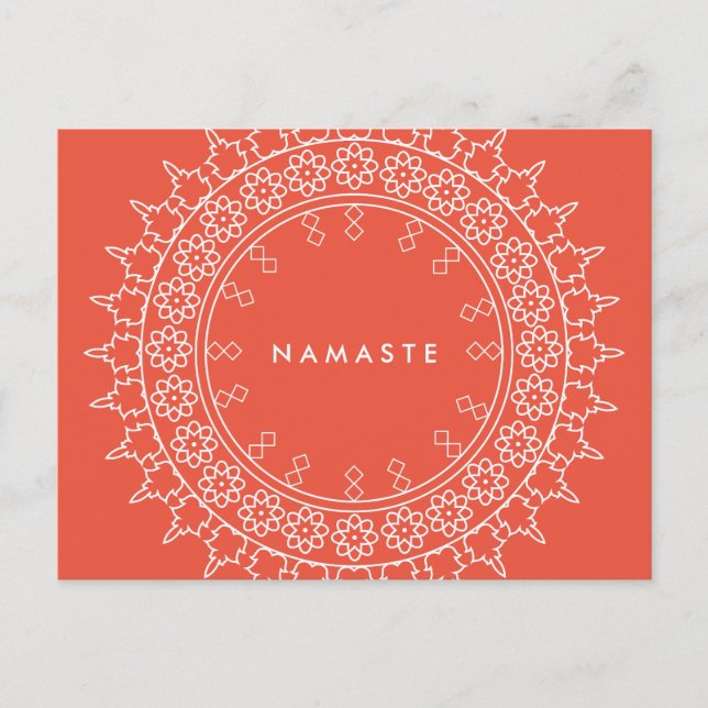 Cartão Postal Boho Chic Mandala Namaste Yoga Coral Postcard (Frente)