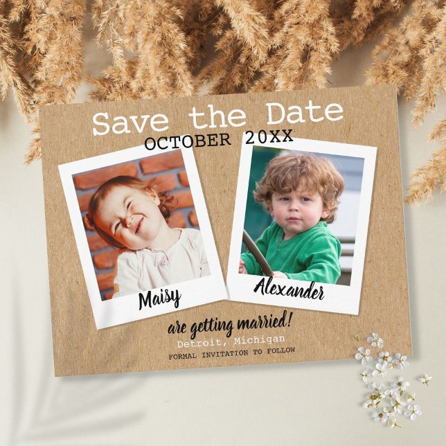 Cartão Postal Boho Chilhood Photos Save the Date Rustic (Criador carregado)