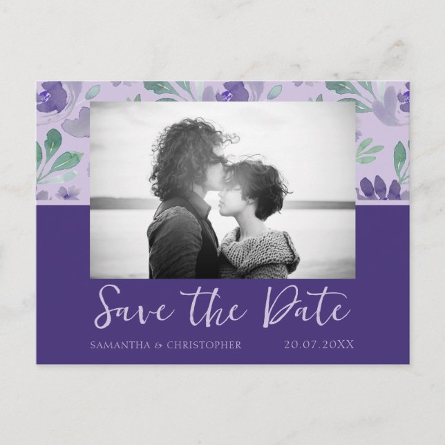 Cartão Postal Boho Dark Roxo Salve a Data Casamento (Frente)