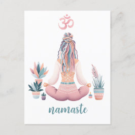 Cartão Postal Boho Design- Frau mit Dreadlocks- Meditation- OM
