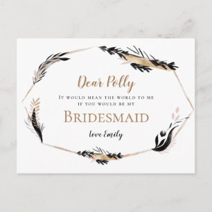 Cartão Postal Boho Dourado Preto Folga Pedido Bridesmaid