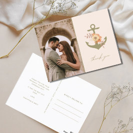 Cartão Postal Boho Floral Anchor Foto De Casamento Obrigado