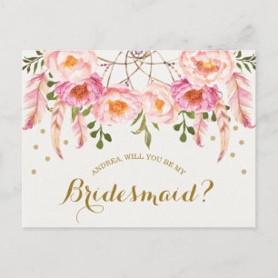 Cartão Postal Boho Floral Dreamcatcher Seja Minha Placa De Bride