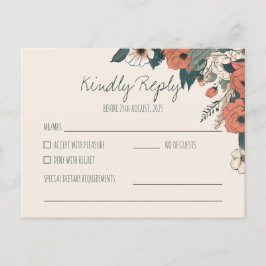Cartão Postal Boho Floral RSVP | Resposta de Casamento Elegante