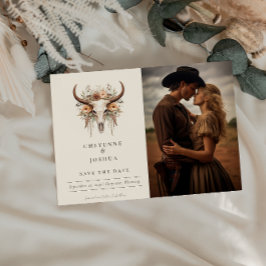Cartão Postal Boho Floral Skull Western Weding Date