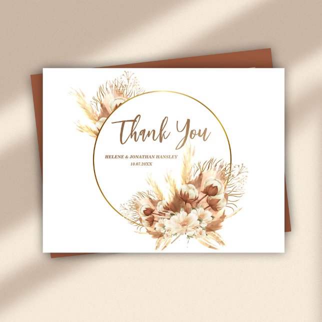Cartão Postal Boho Floral Terracotta Casamento Elegante Obrigado (Elegant Boho Floral Terracotta Wedding Thank You Postcard)