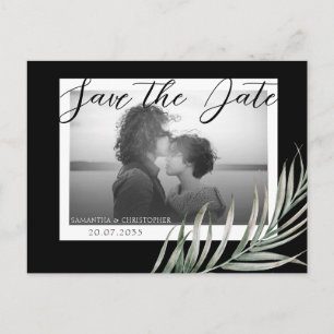 Cartão Postal Boho Foto Folhagem Preto e Branco Save the Date