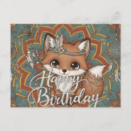 Cartão Postal Boho Fox Happy Birthday Card 