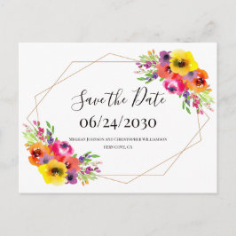 Cartão Postal Boho Geométrico Watercolor Floral Guardar a Data