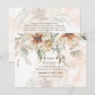 Cartão Postal BOHO Grama das Pampas Floral Casamento Salve a Dat