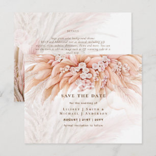 Cartão Postal BOHO Grama de Pampas Floral Casamento Salve a Data