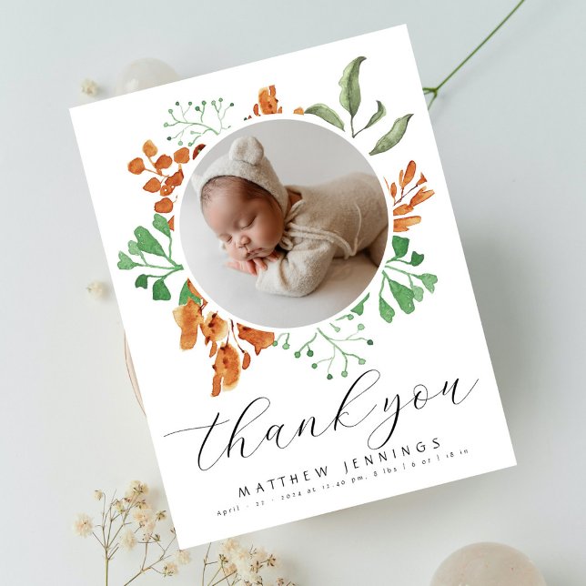Cartão Postal Boho Greenery Foto Obrigado Baby Shower  (Criador carregado)