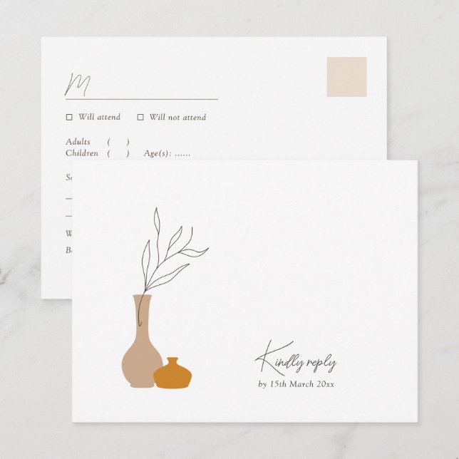 Cartão Postal Boho Minimalist Vases | Solicitação de Música + Es (Frente/Verso)