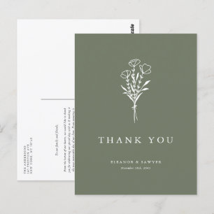 Cartão Postal Boho Minimalista Botânico Taupe Verde Obrigado