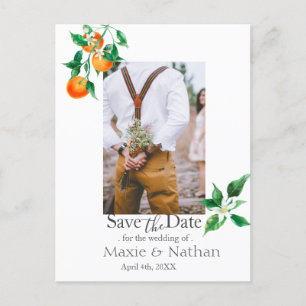 Cartão Postal Boho Orange Blossom Salva a Data Foto Código QR