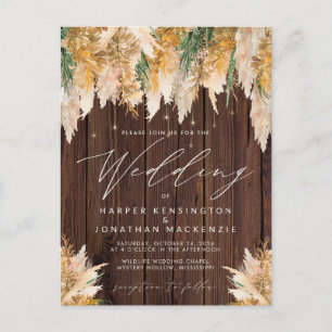 Cartão Postal Boho Pampas Grass Wood Twinkle Lights Casamento