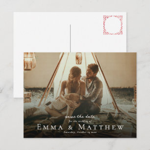 Cartão Postal Boho Photo Save the Date with Marroquino Red Azule