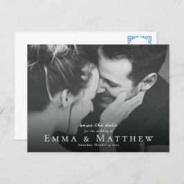 Cartão Postal Boho Photo Save the Date with Marrox Blue Azulejo 